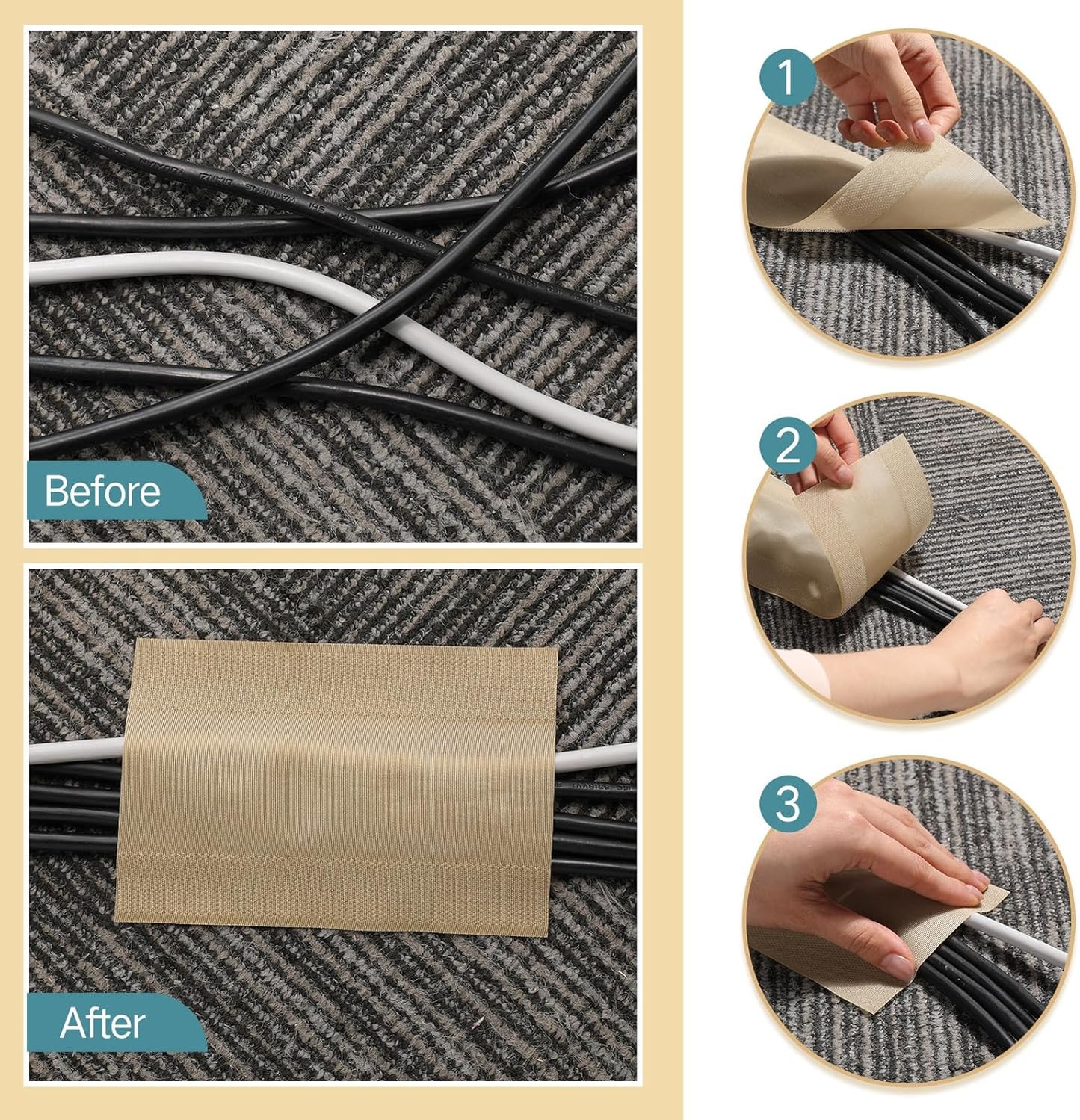 WILLBOND Carpet Cord Cover Cable Protector Floor Cover Cable Protector Management Only for Commercial Office Carpet(19.69 ft,Black)