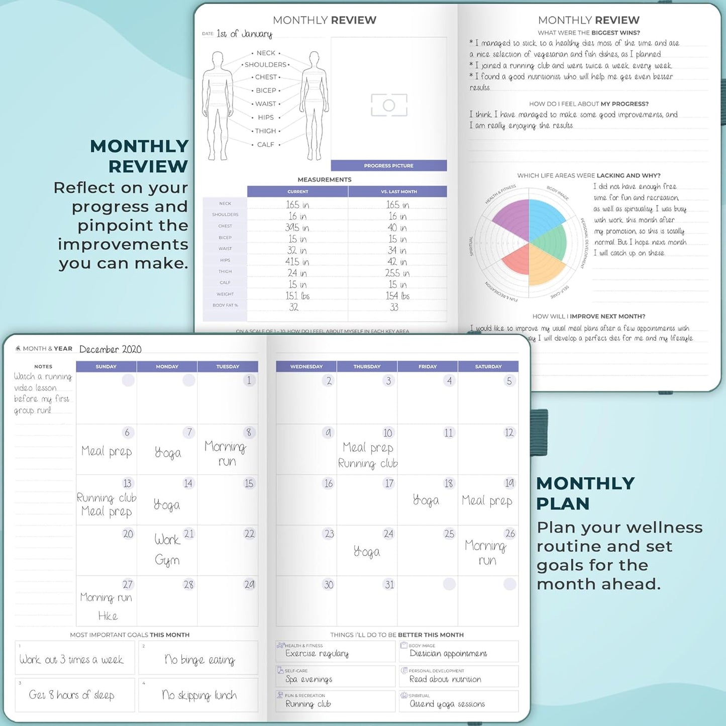 Clever Fox Fitness & Food Journal – Nutrition & Workout Planner for Women & Men – Diet & Gym Exercise Log Book with Calendars, Diet & Training Trackers - Undated, A5 Size, Hardcover (Forest Green)