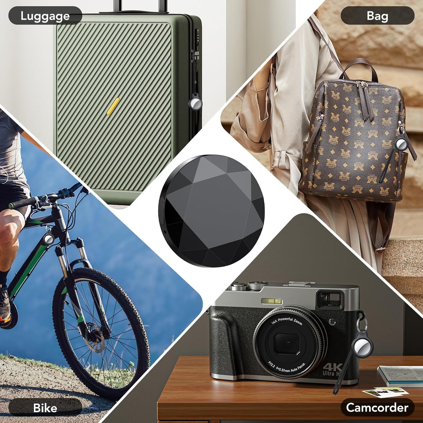 New Tracker Tag-1 Pack (Black), QCOQ Bluetooth 5.3 Tracker Tag Work with Apple Find My (iOS Only), Smart Tag with Protective Case/Keychain/Lanyard, Item Finder for Key/Wallet/Bag, Replaceable Battery