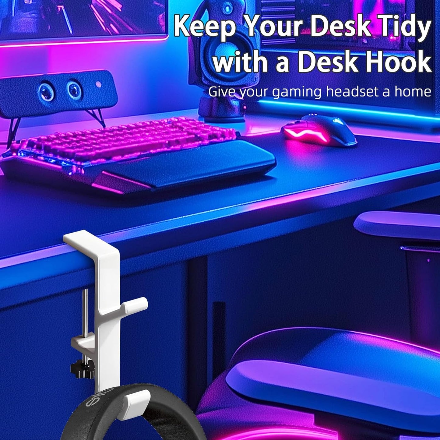 Desk Mount Bag Holder Hook Clamp,On Backpack Hanger Portable Desk Mount Headphones Holder for Reduce Desk Clutter Table Desk Table Hanging Storage (1 Pcs-Double Hook White)