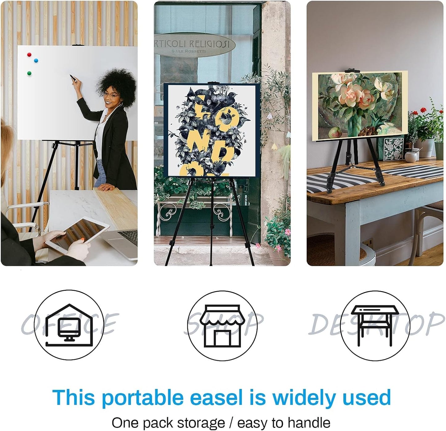 Art Easel Stand for Painting and Sign - RRFTOK 17 to 66 Inch Adjustable Aluminum Tripod Easels for Display, Portable Canvas and Poster Stand with Carry Bag for Beginners, Students and Classroom Use