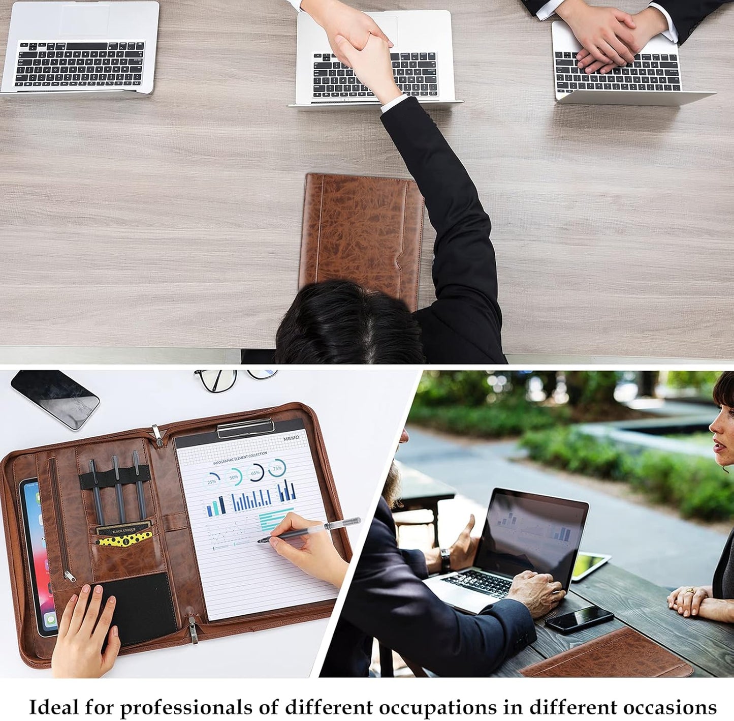 ProCase Portfolio Business Padfolio Folder with Zipper, Conference Meeting Executive File Legal Document Organizer with Pockets Letter Size A4 Writing Pad Notepad Padfolio -Black