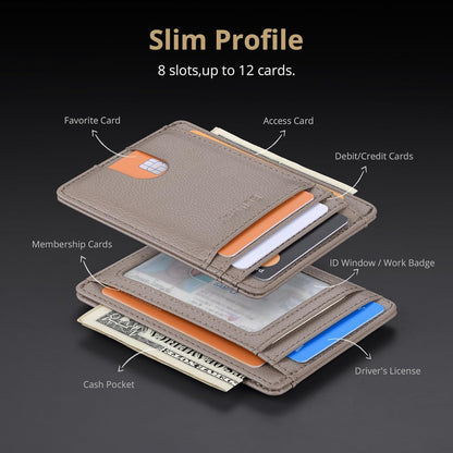Buffway Slim Minimalist Front Pocket RFID Blocking Leather Wallets for Men and Women - Carbon Fiber Black - Colors A