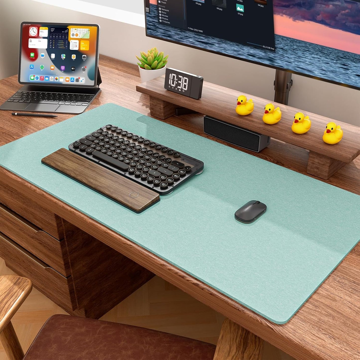 Auhoahsil Felt Desk Mat, Minimalist Large Mouse Pad XXL 35.5 x 15.7 in, Desk Matt for Desktop, Keyboard, Laptop, Computer, Office, Work from Home, Gaming, White