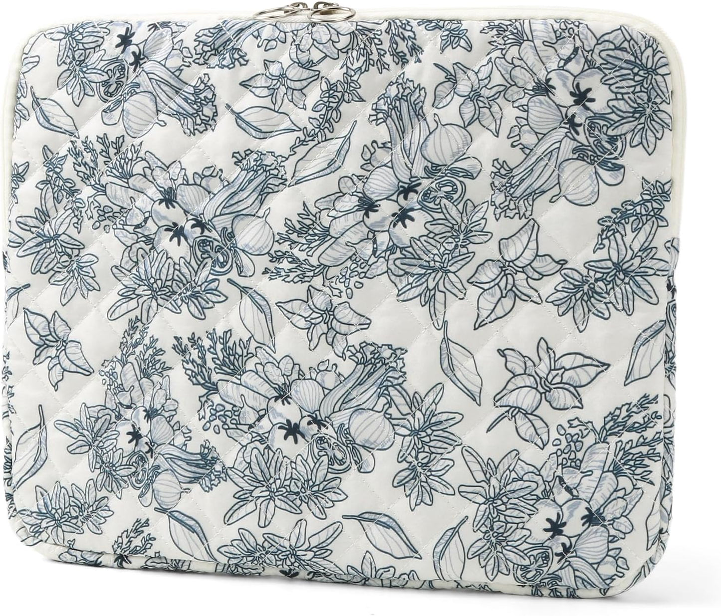 Puffy Laptop Sleeve 13 Inch Cute Quilted Laptop Protective Case Padded Floral Computer Sleeve for MacBook (A-Blue, 13 Inch)