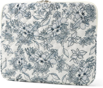 Puffy Laptop Sleeve 13 Inch Cute Quilted Laptop Protective Case Padded Floral Computer Sleeve for MacBook (A-Blue, 13 Inch)