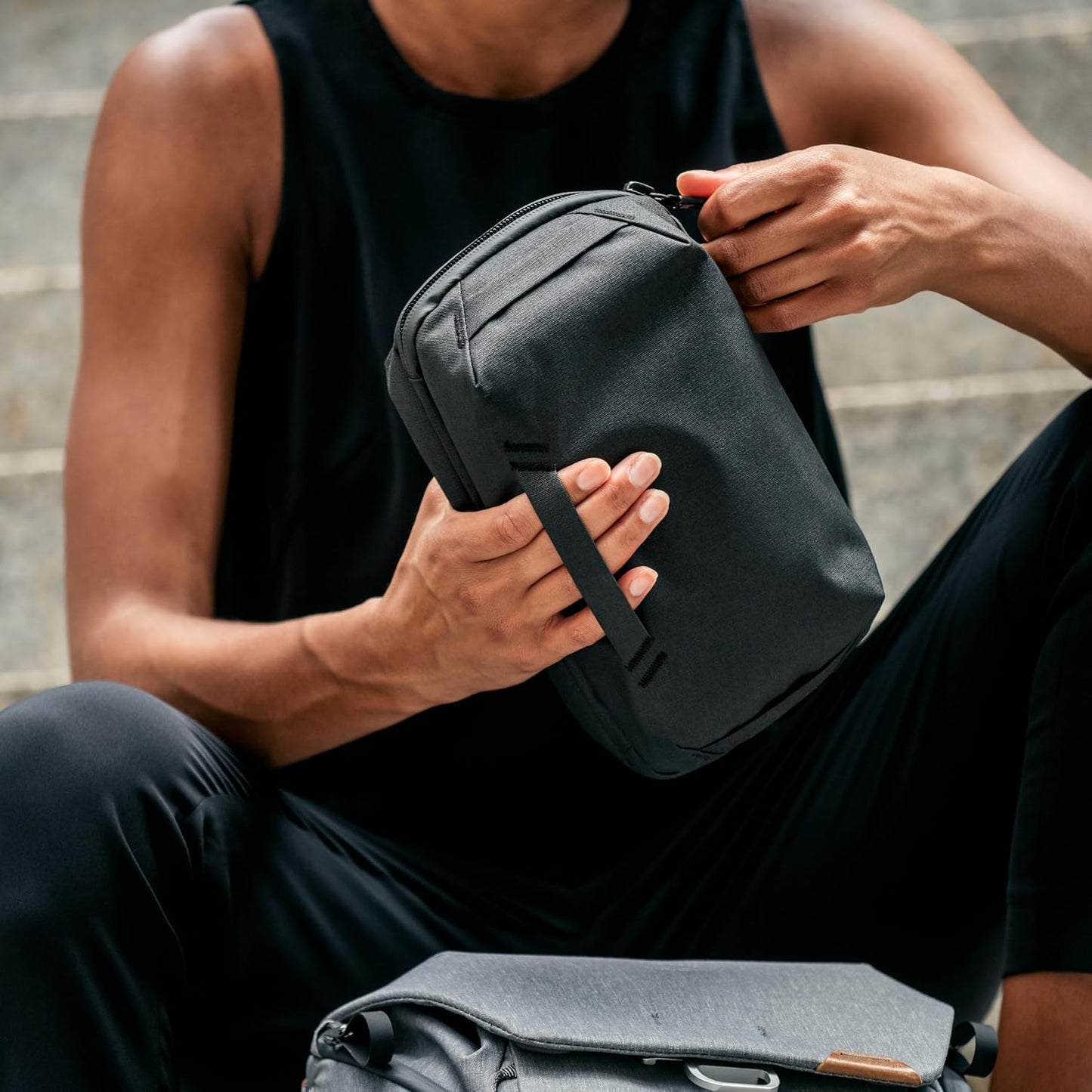 Peak Design Small Tech Pouch, Black, Electronics Organizer for Travel or Everyday Carry, Origami-Style Storage, Cable Pass-Through, Weatherproof Recycled Nylon, Gear Carry Bag for Men and Women