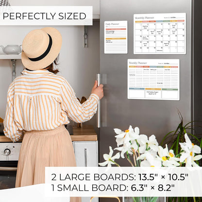 Beautiful Magnetic Dry Erase Calendar Set of 3 - Easy-to-Erase Whiteboard with Marker & Premium Magnet for Your Fridge - The Perfect Weekly and Monthly White Board Organizer for Everyday Planning