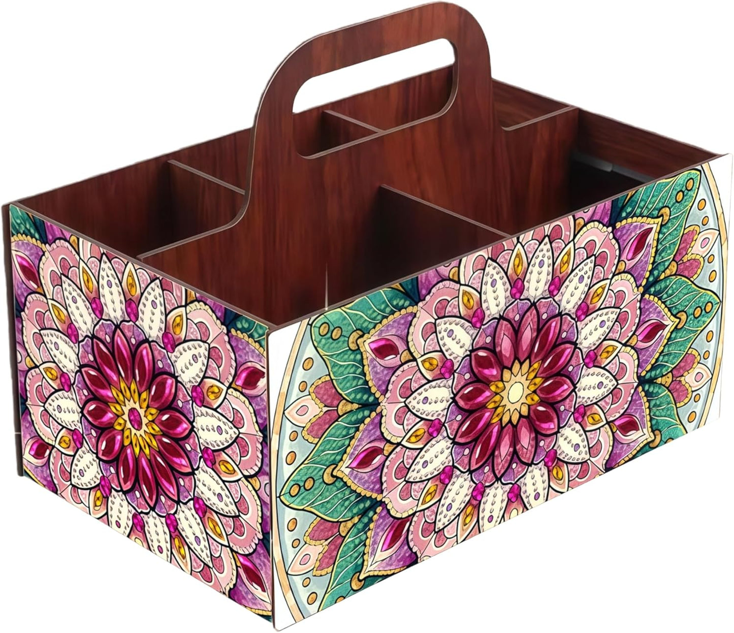LSQFS DIY Diamond Painting Storage Box, Wooden Multi-Grid Organizer with Handle, Portable Desktop Caddy for Art Kits, Craft Tools, Makeup Brushes, Stationery Home Office
