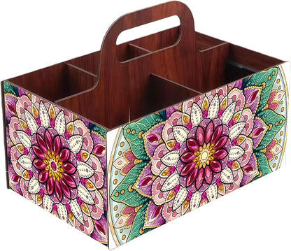 LSQFS DIY Diamond Painting Storage Box, Wooden Multi-Grid Organizer with Handle, Portable Desktop Caddy for Art Kits, Craft Tools, Makeup Brushes, Stationery Home Office