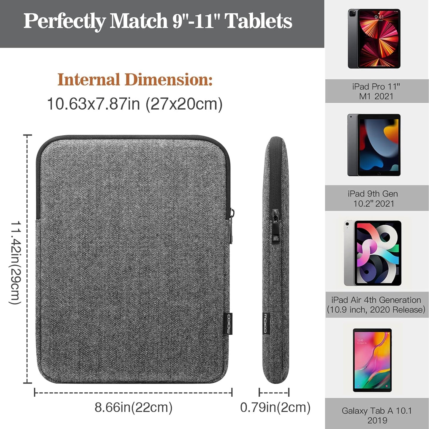 MoKo 7-8 Inch Tablet Sleeve Bag, Polyester Pouch Cover Case Fits iPad mini (A17 Pro) 8.3" 2024, iPad mini 6/5/4/3/2/1, Samsung Galaxy Tab S2 8.0, Tab A 8.0, ZenPad Z8s 7.9,Black