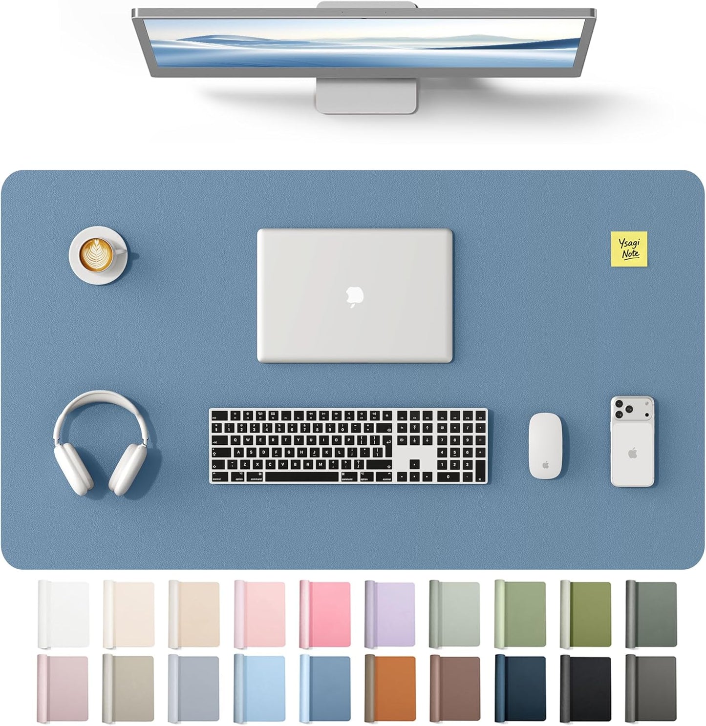 YSAGi Leather Desk Pad Protector, Office Desk Mat, Large Mouse Pad, Non-Slip PU Leather Desk Blotter, Waterproof Laptop Desk Writing Pad for Office and Home (23.6" x 13.8", Eggshell) - Colors A