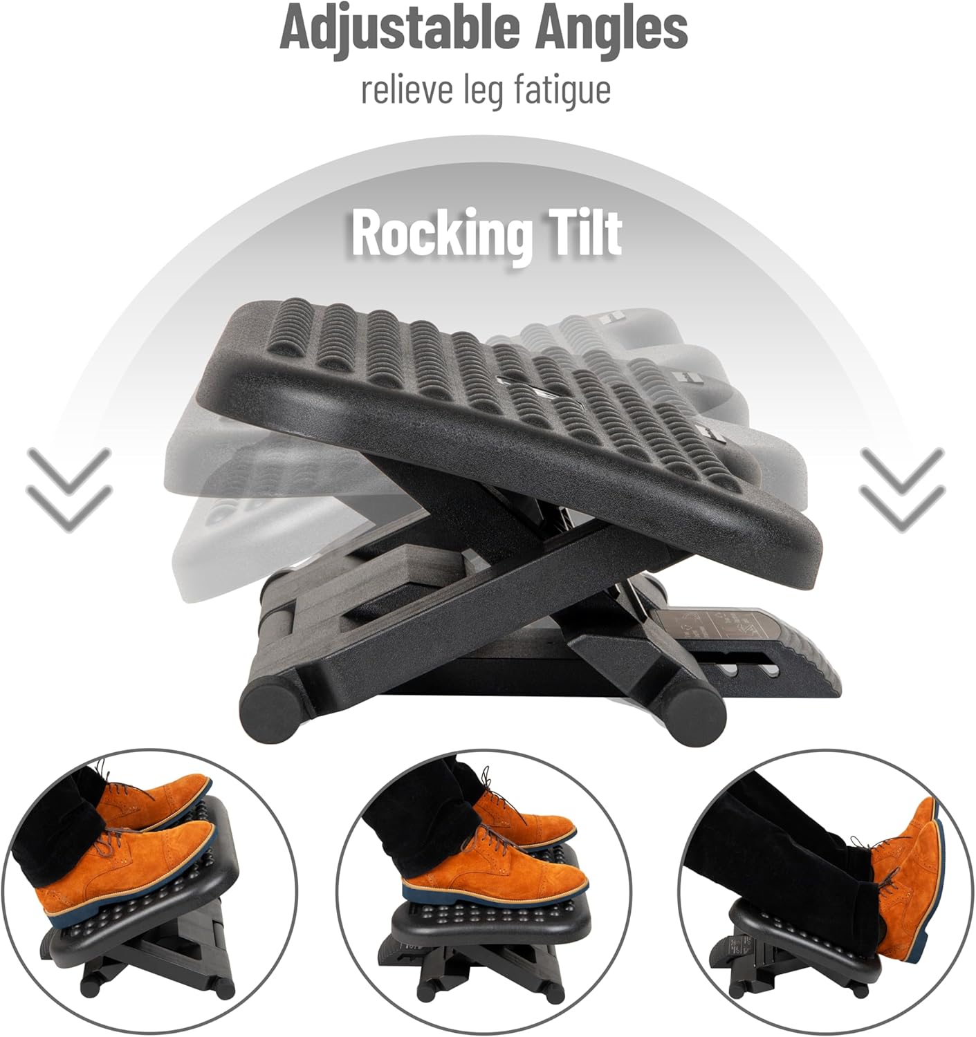 Mind Reader Foot Rest, Under Desk at Work, Ergonomic, Height Adjustable, Office, Plastic, Black