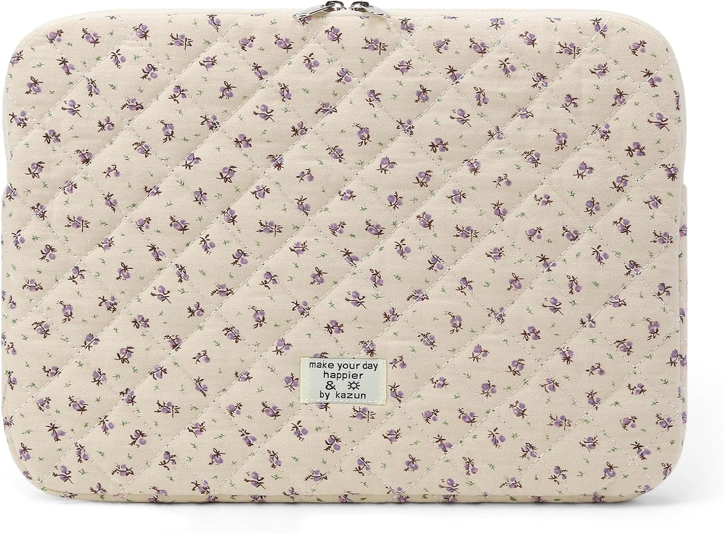 Puffy Laptop Sleeve 13 Inch Cute Quilted Laptop Protective Case Padded Floral Computer Sleeve for MacBook (A-Blue, 13 Inch)