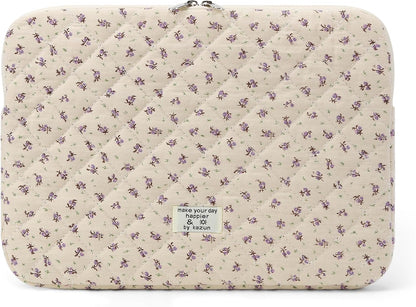 Puffy Laptop Sleeve 13 Inch Cute Quilted Laptop Protective Case Padded Floral Computer Sleeve for MacBook (A-Blue, 13 Inch)