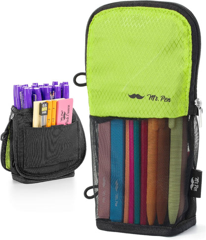 Mr. Pen- Standing Pencil Case Pouch, Sit & Lay Mesh-View Design, Black & Gray, Interior Pocket & 2 Elastic Binder Loops, Cute Pencil Case for Girls and Boys