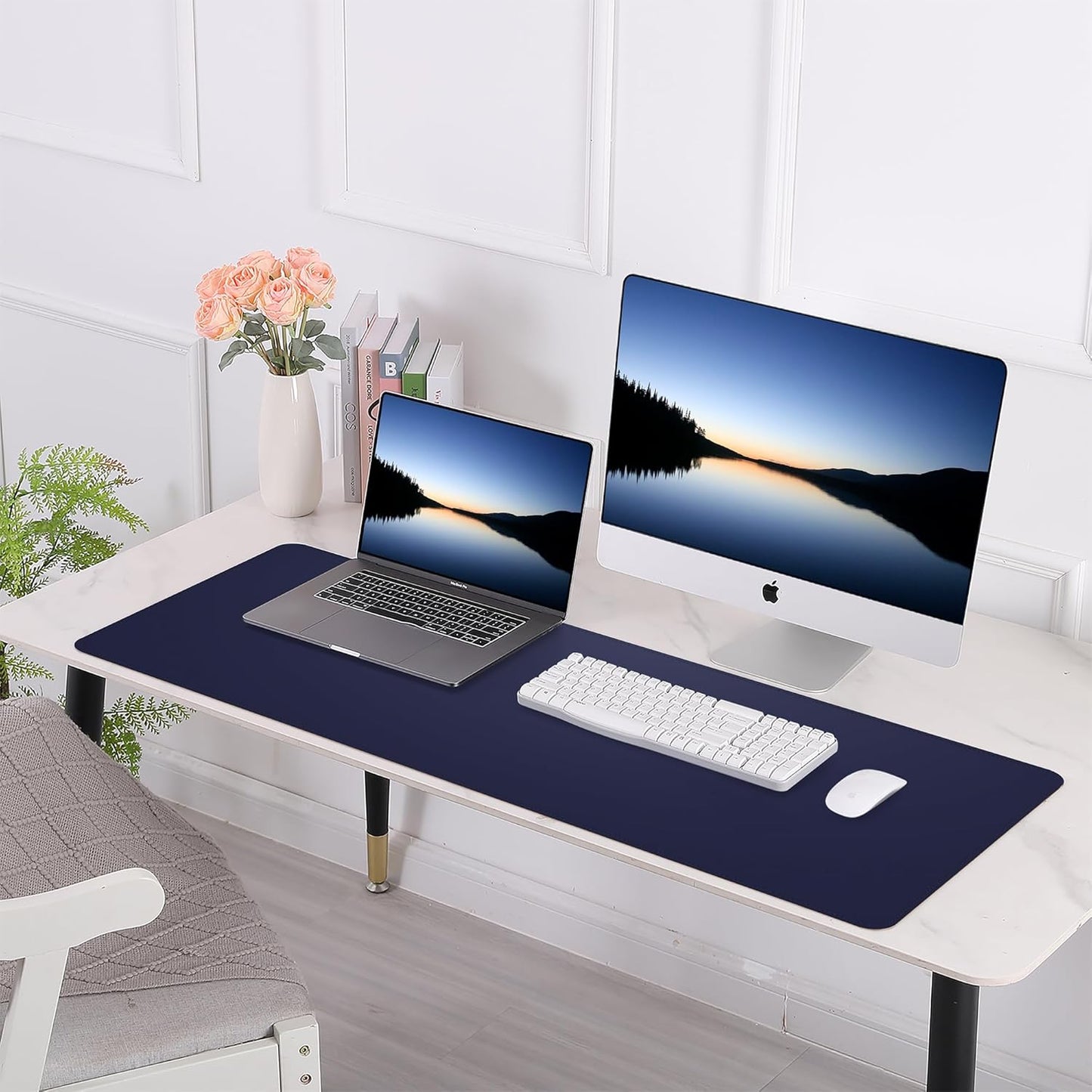 AFIING Large Desk Mat 47" x 17", Dual-Sided Natural Cork & PU Leather Desk Pad, Non-Slip Waterproof Mouse Pad for Office, Home & Gaming, Black