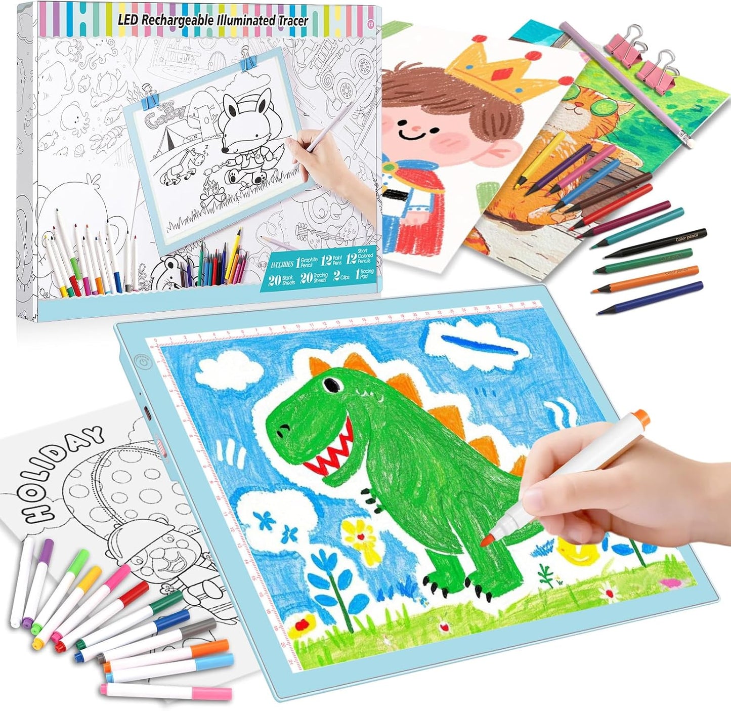 Light Up Tracing Board Kits Blue, 15" Writing Tracer Pad for Kids Ages 3-12, Drawing Tablet Supplies for Diamond Art Painting Accessories, Sketching Light Box Table for Boys Adults Holiday Gift Toys