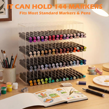 Colingmill Acrylic Marker Organizer for 480 Markers, Extra Large Art Marker Storage Rack for Desk, Durable Pencil Holder Desk Storage for Artists Teachers Students Office Birthday Gifts(Large)