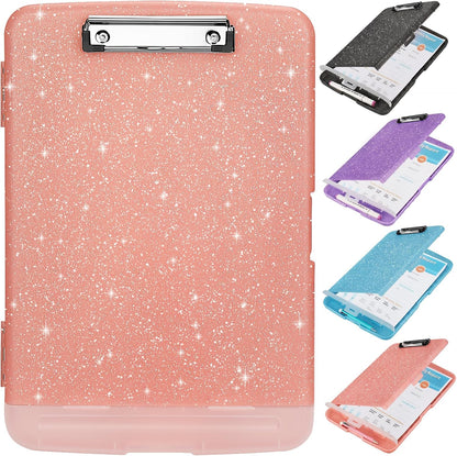 Glitter Clipboard with Storage,Storage Clipboard with Pen Holder,A4 Binder Clip Boards 8.5x11 with Low Profile Clip,Side Opening Sparkle Clipboards, Clipboards Folder for Office Supplies-Starry Black
