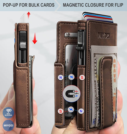 miyozi Airtag Wallet for Men,with Money Clip 10 Cards Metal Case Smart Slim Pop Up Credit Card Holder Flip with Magnetic Closure RFID Blocking wallet with Gift Box