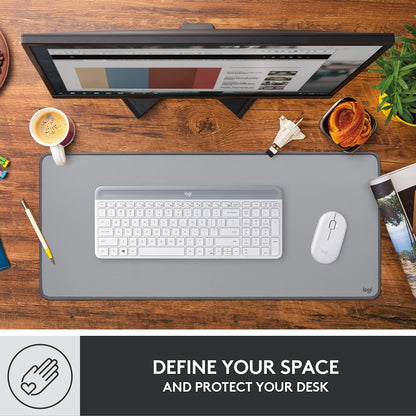 Logitech Desk Mat - Studio Series, Multifunctional Large Desk Pad, Extended Mouse Mat, Office Desk Protector with Anti-Slip Base, Spill-Resistant Durable Design, in Mid-Grey