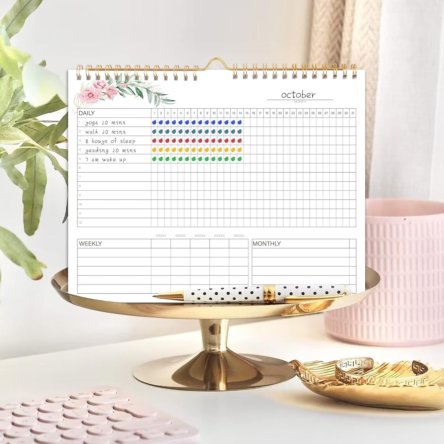 Habit Tracker Calendar- 12 Months Undated Daily, Weekly & Monthly Habit Tracker Journal, Writable Habits Track Calendar for Goal Setting, Boost Productivity, Workout Motivation & Self Care Tool