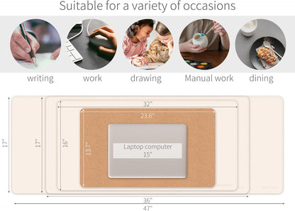 RENMTURE Dual-Sided Mouse Pad, Natural Cork & PU Leather Large Desk Pad for Office and Home Work, Desk Protector Non-Slip, Waterproof, Easy Clean (Olive Green, 32"x16")
