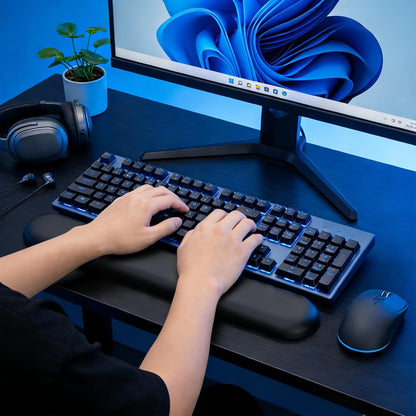 ASFSKY RGB Keyboard Wrist Rest, Ergonomic Wooden Wrist Support with PU Leather & Memory Foam, Non-Slip and Easy-to-Clean Design, Wrist Pad for Mechanical Keyboard, Gaming & Office Use