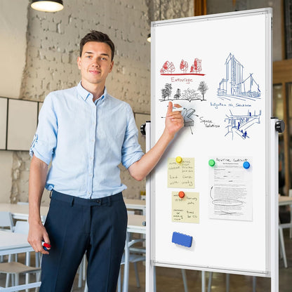 Large Whiteboard Easel with Stand, 36" x 24" Portable Standing Magnetic Dry Erase White Board, 3' x 2' Tripod Height Adjustable Flip Chart Easel for Home Office Classroom School, Silver