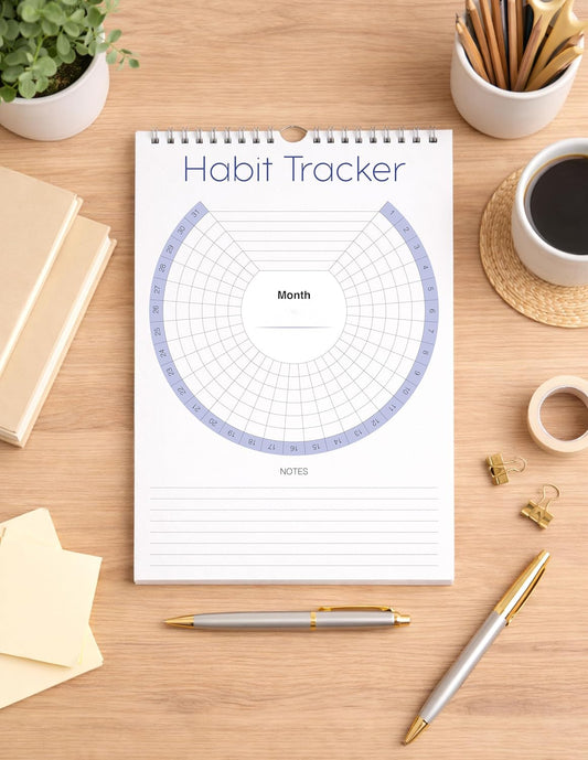 Habit Tracker Calendar (Undated 12 Month) with Silver Spiral Bound and Hanger, 7"x10" Habit Planner, Daily Weekly and Monthly Habit Tracker Journal, Habit Calendar, Colorful Layout.