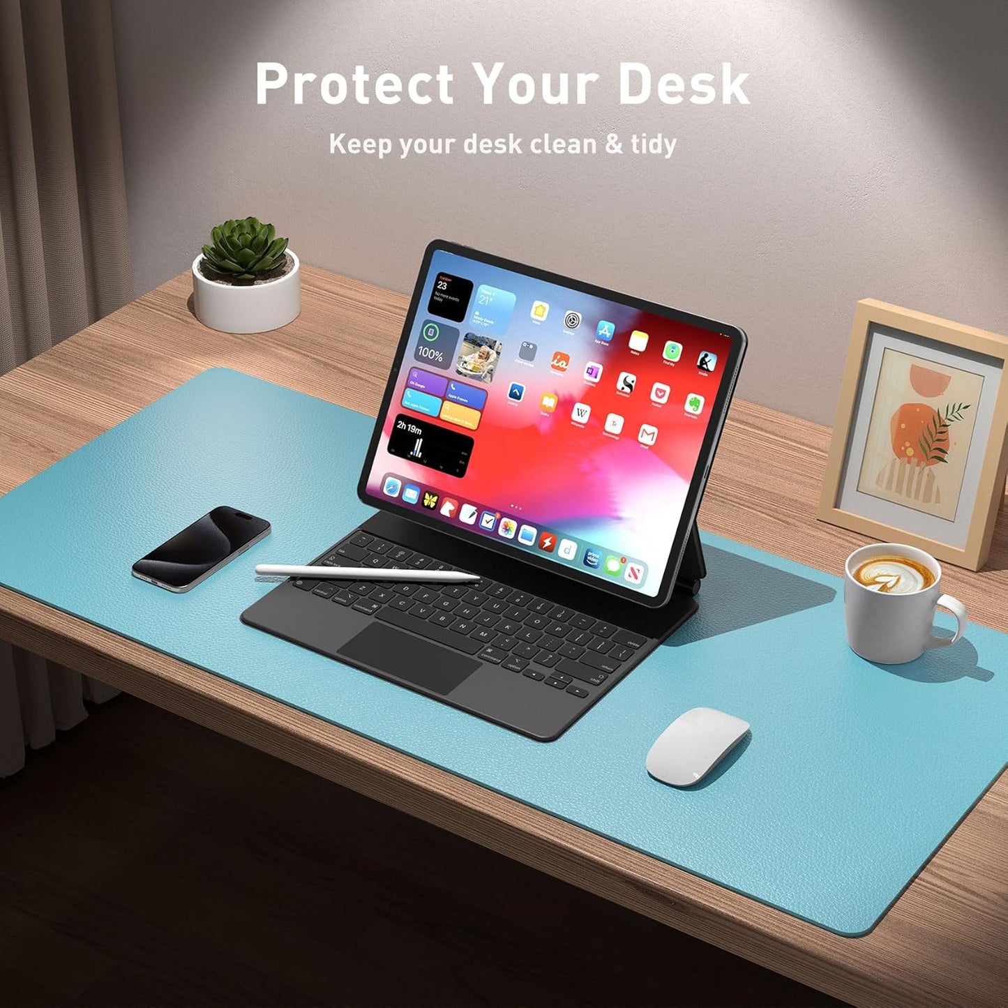 Aothia Leather Desk Pad Protector, Mouse Pad, Office Desk Mat, Non-Slip PU Leather Desk Blotter, Laptop Desk Pad, Waterproof Desk Writing Pad for Office and Home (Brown,23.6" x 13.7") - Colors A