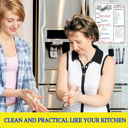 Magnetic Weekly Meal Planner for Fridge – 16” x 12” Dry Erase Menu Board with Grocery List & Notes – Stain-Resistant Whiteboard for Family Meal Planning Includes 3 Magnetic Markers & Eraser