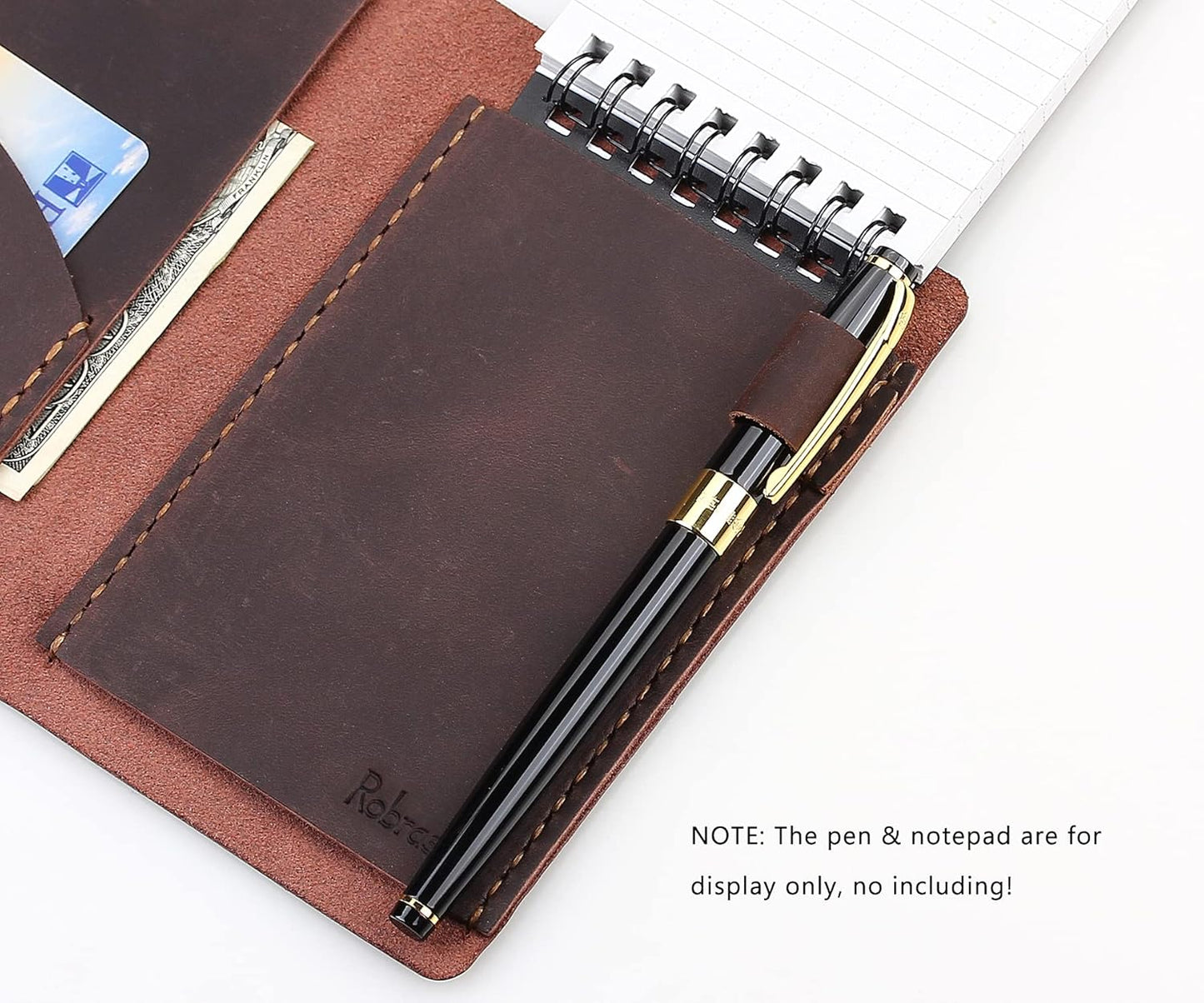 Robrasim Top Bound 3"x5" Memo Notebook Covers, Genuine Leather Cover for 3x5 Top-Spiral Notebook, Memo Book Cover Note Pad Holder Cover Only, Brown