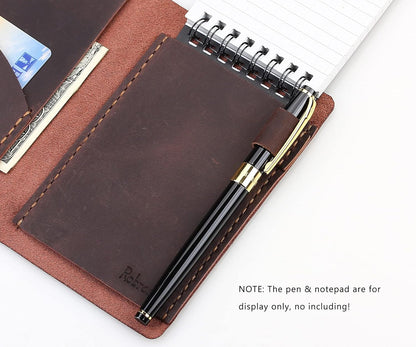 Robrasim Top Bound 3"x5" Memo Notebook Covers, Genuine Leather Cover for 3x5 Top-Spiral Notebook, Memo Book Cover Note Pad Holder Cover Only, Brown