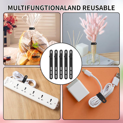 Oligei 25 Pcs Silicone Cable Ties, Cable Ties Reusable, High Elasticity Cord Wraps for Electrical Cords, Cord Organizer for Earphone, Phone Charger(Black)