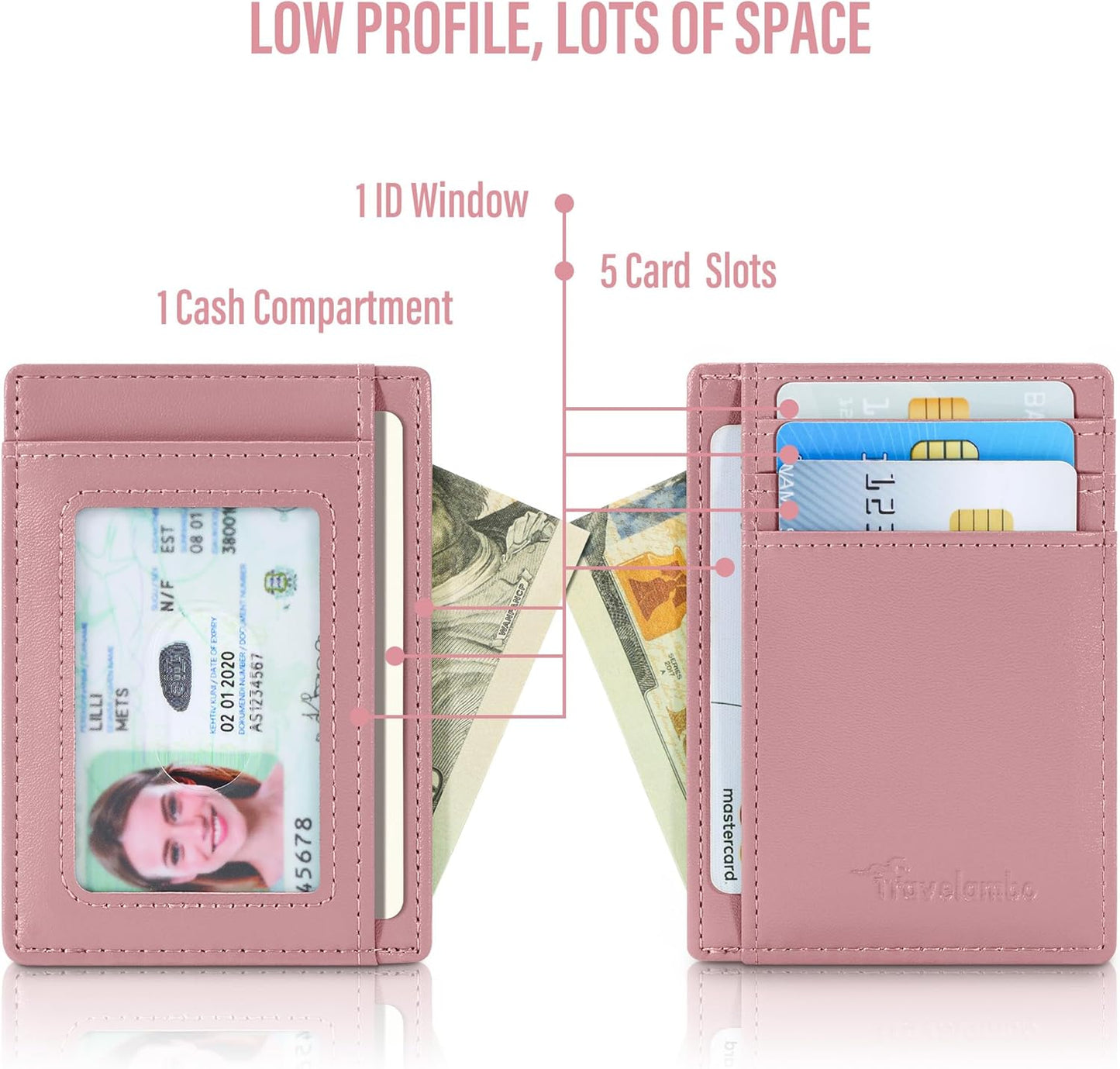 Travelambo Slim Wallet Front Pocket Minimalist Leather RFID Blocking Medium Size