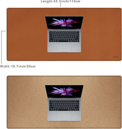 Vyaaa PU Leather & Cork Desk Mat, 39.4"x15.7" Dual Sided Computer Desk mat, Waterproof Large Mouse Pad, Non-Slip Office Desk pad, Office Desk Protector for Work/Gaming/Home (Black)