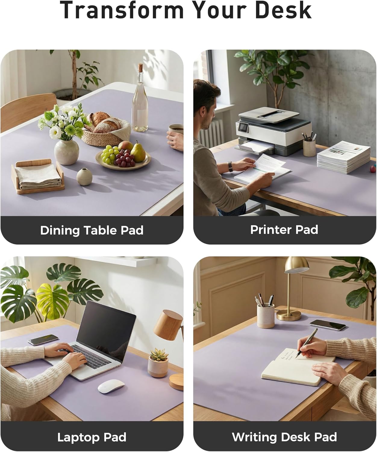 Aothia Non-Slip Waterproof PU Leather Desk Pad Protector for Mouse, Writing Desk, Office, Home, Laptop Blotter, 23.6" x 13.7", Black - Colors B