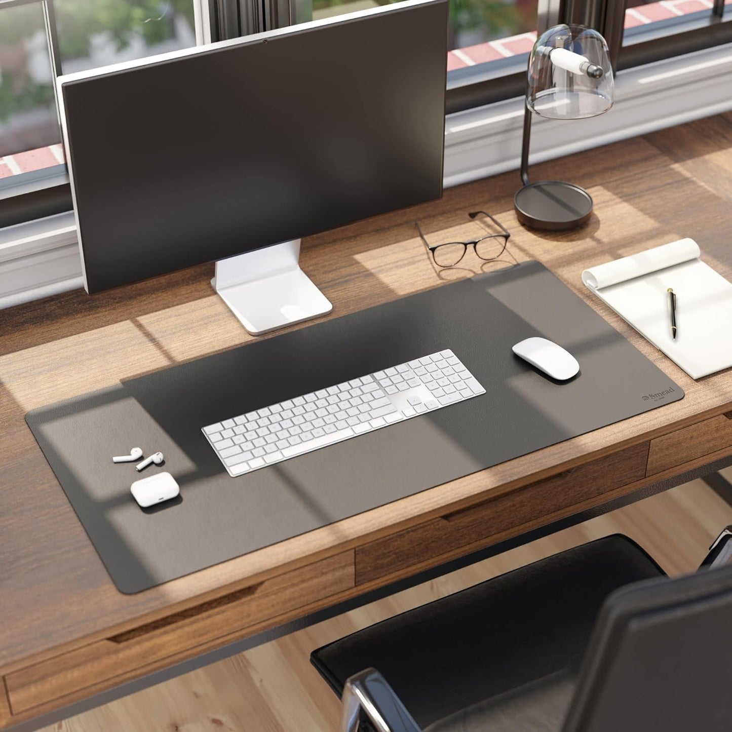 Smead Desk Pad, Vegan Leather Desk Mat with Non-Slip Faux Suede Backing, Perfect Desk Organizer for Office Decor, 31.5” x 15.7” Medium, Sandstone (64831)