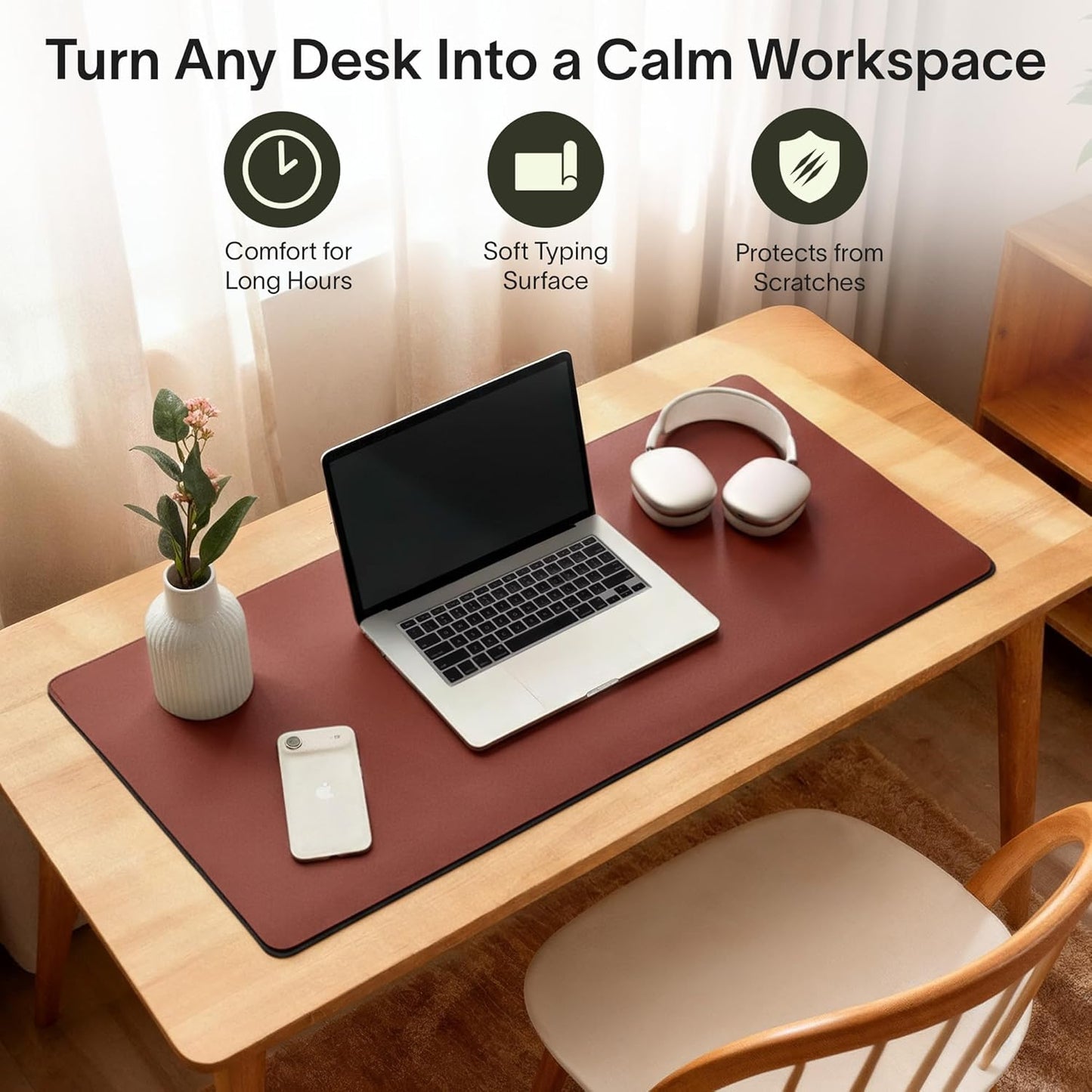 Nordik Felt and Leather Desk Mat - Willow Haze Sage - 35x17 Inch Felt and Vegan Leather Desk Blotter with Document Hideaway - Large Computer Mats for Desktop - Ideal Keyboard Mat for Office and Home