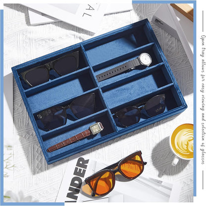 Amylove 2 Pcs Sunglass Organizer Trays Glasses Stackable Jewelry Trays Sunglass Organizer Display Box(8 Grids,Beige)