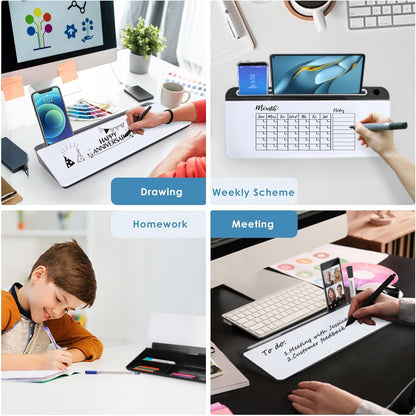 ORIENTOOLS Small Glass Desktop Whiteboard, Desk Whiteboard, to-do List Memo Desk Dry Erase Board with Storage, Computer Pad & Keyboard Stand, Desk Organizers with Accessories for Office, Home, School