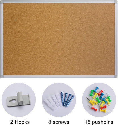 Bulletin Board 36 x 48, Silver Aluminium Framed 4x3 Large Wall Mounted Cork Office Notice Pin Board