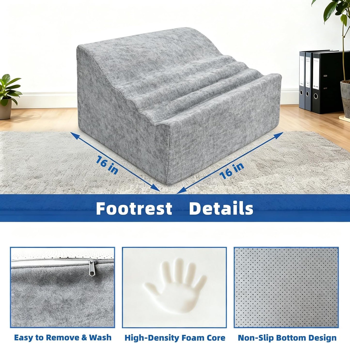 Foot Rest Under Desk, Ergonomic Foot Stool, Comfortable Office Footrest with Curved Design, with Washable Cover for Home and Office, Relieves Leg Pressure (Dark Gray)
