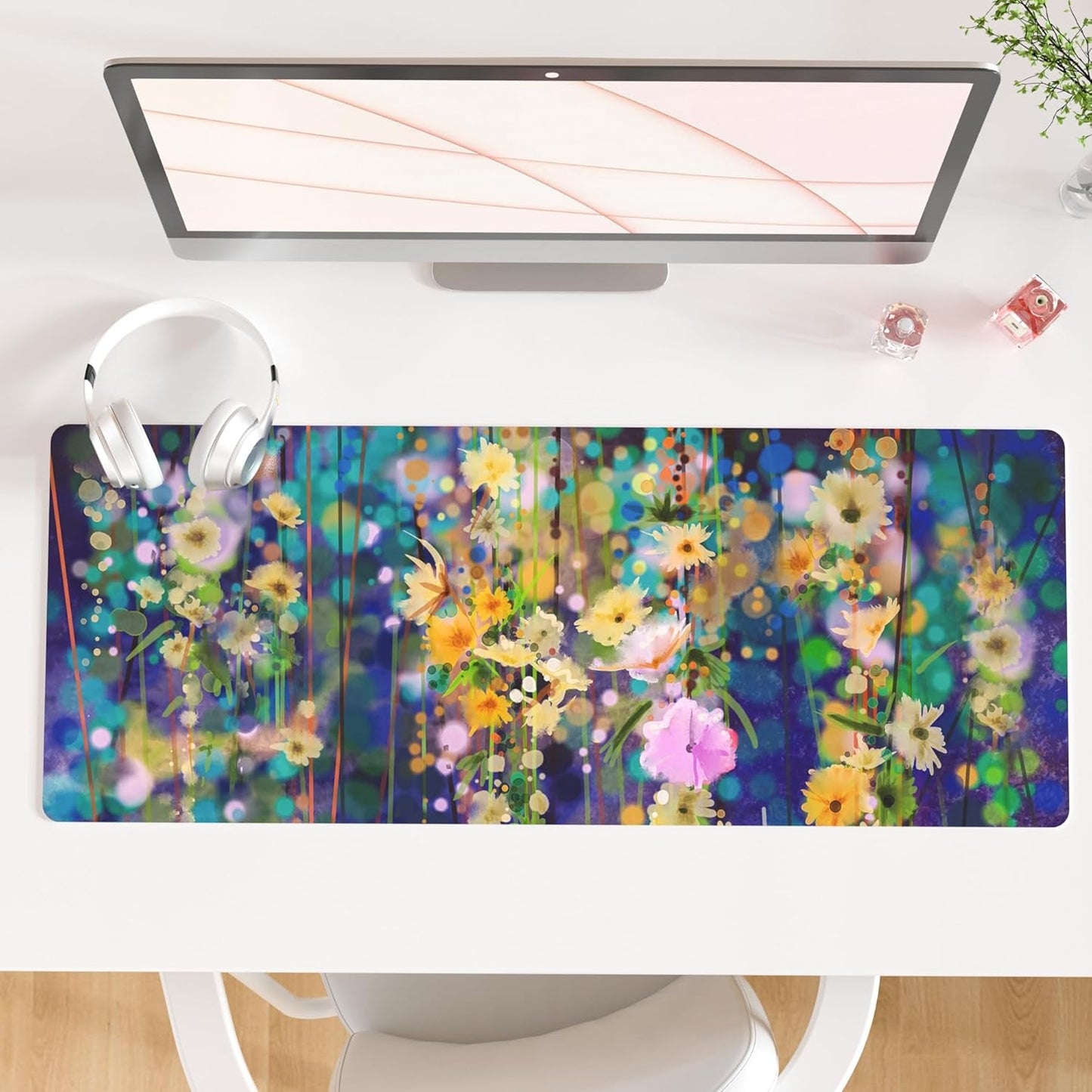 QIYI Large Mouse Pad, Cute Pink Desk Mat for Desktop, Women Girls PU Leather Desk Pad Waterproof Gaming Mousepad, Rose Gold Marble Computer Protector Writing Pad for School Office Home 31.5" x 15.7"