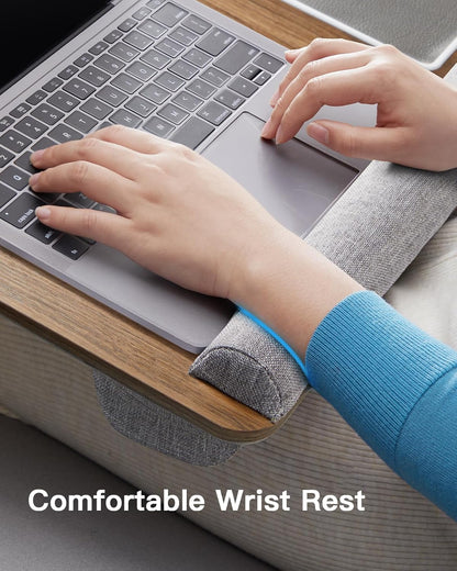 HUANUO Lap Desk - Fits up to 17 inches Laptop Desk, Built in Mouse Pad & Wrist Pad for Notebook, Laptop, Tablet, Lap Stand with Tablet, Pen & Phone Holder, Wood Grain