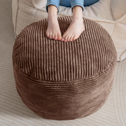 HIGOGOGO Round Stuffed Pouf Ottoman, Corduroy Poufs with Foam Chunk Filling, Furry and Fluffy Pouf Foot Stool Storage Ottoman, 20 X 15 Floor Poufs Foot Rest for Living Room, Dark Grey