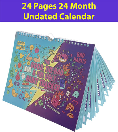 Habit Tracker 24 Month Undated Calendar, Funny Bad Habits Design, 8''x10'' Large Monthly Planner, Two Year Goal Tracking Calendar for Productivity, Self Improvement & Routine Building