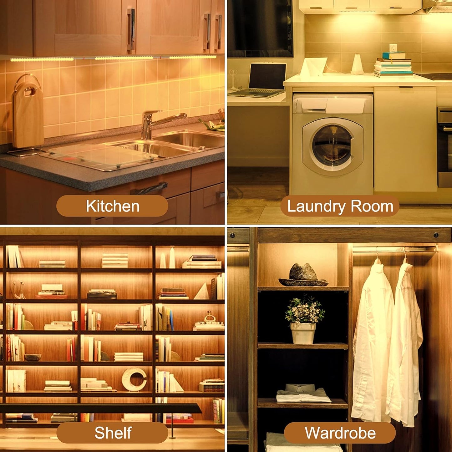JUSJUBR 12-Inch Slim LED Under Cabinet Light with Memory Function, Warm White 3000K Dimmable USB Light Bar for Rooms